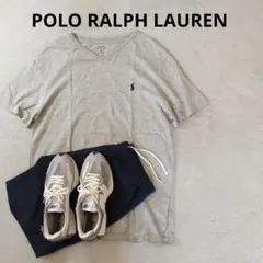 ラルフローレン Vネック 胸刺繍ロゴ 半袖Tシャツ グレー