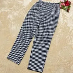 【GUジーユー】黒白ギンガムチェックテーパードパンツ タック入り黒白チェック M