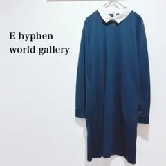 イーハイフンワールドギャラリー ひざ丈ワンピース 襟付き ネイビー ポケットあり