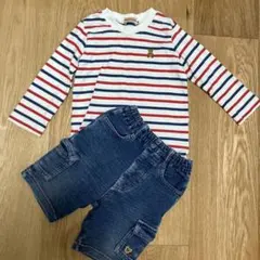 ミキハウス 上下セット　2枚セット　ボーダー柄 長袖Tシャツ　パンツ　80