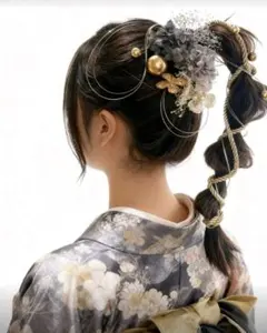 和装 髪飾りセット 成人式 卒業式 結婚式 ドライフラワー　グレー
