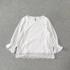 レースブラウス トップス　花柄　シースルー　ホワイト M 春夏　レディース