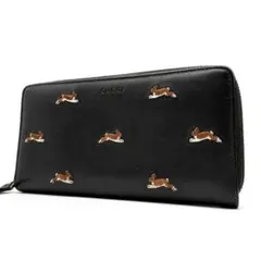 美品 グッチ 長財布 うさぎ ラビット ロゴ ラウンドジップ レザー メンズ 黒