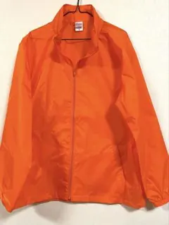 print starナイロンジャケット　オレンジ パーカー付き