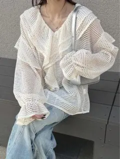 52184324 friful レースフリルブラウスシャツ