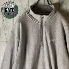 ステューシー　ワンポイント刺繍ロゴ ハーフジップスウェット グレー MEDIUMのサムネイル