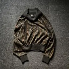 00’s 幾何学模様 ニット 短丈 総柄 長袖 M ブラウン 古着