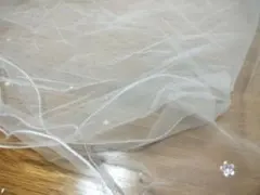 ホワイト チュール ウェディングベール パール付き