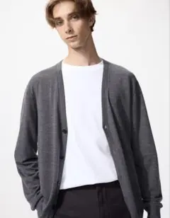 UNIQLO メリノVネックカーディガン L グレー