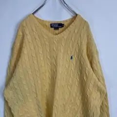 ポロバイラルフローレン　ケーブルニット　イエロー　セーター　古着　XL