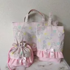 入園入学3点set レッスンバッグ　上履き入れ　お弁当袋　ユニコーン　ピンク