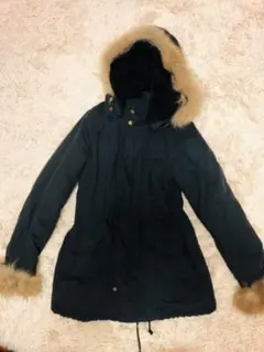 値下げ！ファー付きブラックモッズコート
