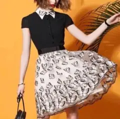 alice+oliviaバタフライ刺繍チュール シルクシャツワンピースドレス