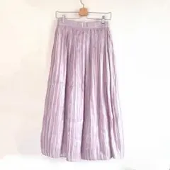 ［F］プチフルール　プリーツロングスカート　ピンク　ウエストバックゴム　光沢生地