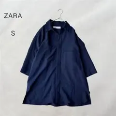 ZARA 半袖シャツ オーバーサイズ　ビッグシルエット　ネイビー 羽織り