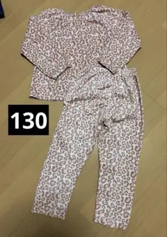 女の子130 長袖 フリースパジャマ ヒョウ柄 ピンク