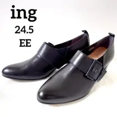 イング ing ブーティパンプス 黒 24.5 EE バックル 本革 太ヒールのサムネイル