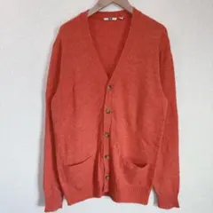オレンジ 長袖カーディガン　ラムVネック 【Ｌ】　ユニクロ