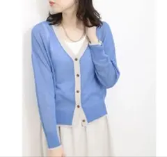 【美品】Samansa Mos2 blue ラメ入りカーディガン フリーサイズ