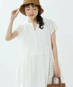 O581フリークスストアロングシャツワンピース半袖ホワイトコットン白綿無地春夏秋