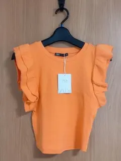 ZARA フリルスリーブ リブTシャツ オレンジ Mのサムネイル