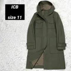 ICB アイシービー フード付 ロングコート L オリーブ ミリタリー ウール