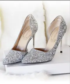 グリッターラメポインテッドトゥピンヒールパンプス