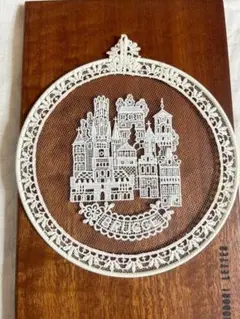 難あり！ベルギー　ブルージュ　刺繍　壁飾り　丸型 インテリア　ヨーロッパ　土産