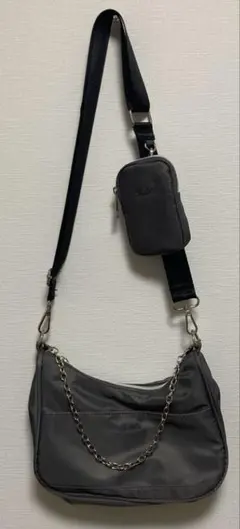 しまむら Andante ポーチ付 ショルダーバッグ グレー