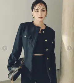 anuans ツイードノーカラーフォルムジャケット