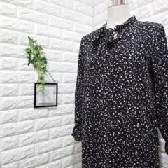 レディース【L相当】長袖 シャツ ロングワンピース 花柄 ブラック