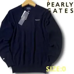 0 パーリーゲイツ 定3.3万 カシミヤ100% ロゴ刺繍 ニット セーター 紺