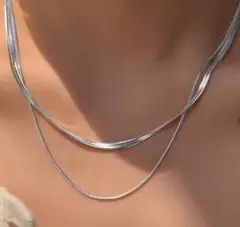 爆売✨2セット シルバーネックレス スネークチェーン サージカルステンレス 高級