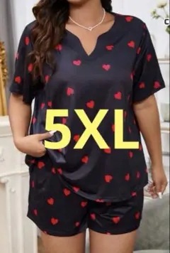 라지 사이즈 5XL 하트 패턴 라운지웨어 상하 세트