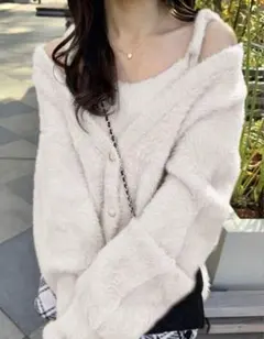 GRL カーディガン×キャミソールシャギーニットアンサンブル アイボリー