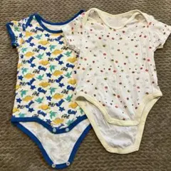 恐竜柄とミツバチ柄ベビー肌着2枚セット　80