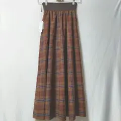 タグ付き未使用　FENNEL チェック柄フレアロングスカート　ブラウン系　日本製