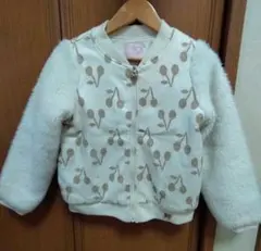 メゾピアノ アイボリー フリースジャケット 花柄刺繍