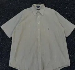 90s Nautica 半袖チェックシャツ ベージュ系 大きめ