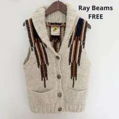 Ray Beams アイボリー ニットベスト　ネイティブ柄　ウール混　FREE