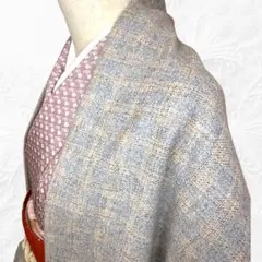 ラスト! モモンガコート 長羽織 防寒コート 和装コート ピンクベージュ水色格子