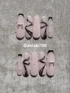 ネイルチップ　リボンスナ系フレンチドット韓国シンプルニュアンスキルティング