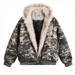 迷彩柄　ファージャケット　ファーダウン　ファーパーカー　y2k M elev