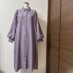 [美品]INGNI イング　ロングワンピース　シャツワンピ　紫　パフスリーブ