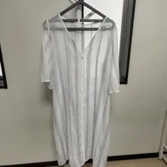 ホワイト ストライプ 半袖シャツワンピース(夏用)