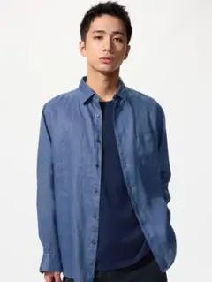 유니클로 프리미엄 린넨 셔츠 블루 (L)