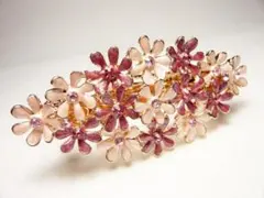 バレッタ ハンドメイド ペイント ラインストーン  花 　ピンクグラデーション