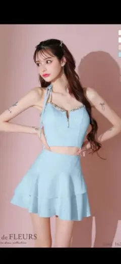 ROBE de FLEURS ビジューホルダーシフォンフレアセットアップ ROBE de FLFURSビジューホルターシフォンフレアセットアップミニドレス
