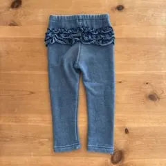 petit main バックフリル レギンス 90cm デニム風 ブルー　裏起毛
