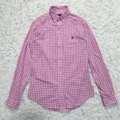 未使用級 現行タグ ポロラルフローレン 長袖シャツ ギンガムチェック 白 ピンク